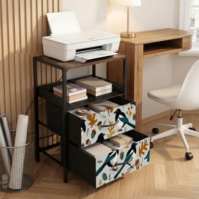 Table de chevet 2 tiroirs avec station de charge, table de chevet pour chambre avec ports USB et amp; Outlets Open Shelf Black, table de chevet avec pie sans soudure, branche de conifère et feuilles d'automne