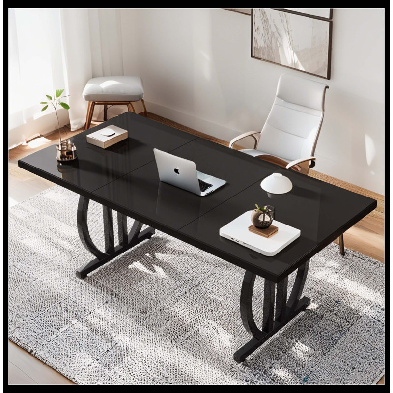 Bureau de direction 63 po, bureau d'ordinateur moderne avec base géométrique en métal