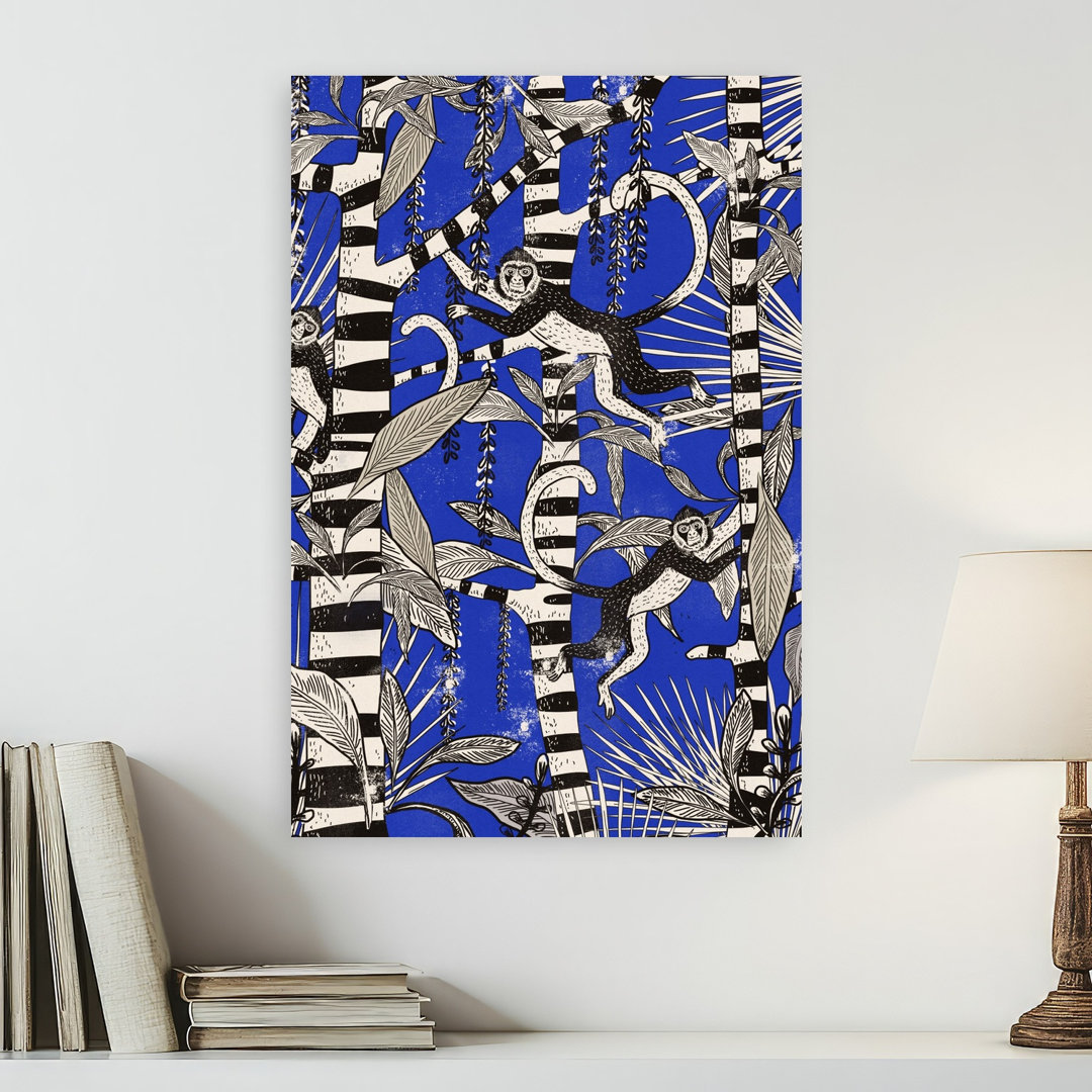 Playful Jungle Monkeys Playful Abstract Monkey Forest Nature Wall Art Print