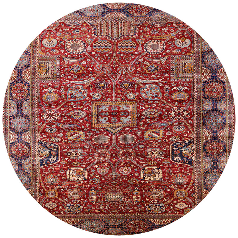 Tapis de style oriental rouge, Rond 5 pi