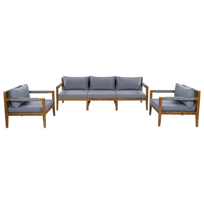 3-Piece Outdoor Sectional Sofa Set with Rope-Woven Design, Solid Acacia Wood Frame, Water-Resistant Removable Cushions, and Extra-Wide Deep Seating for Backyard, Deck, or Poolside Use.