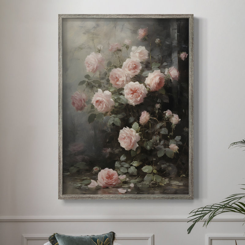 Reproduction florale rétro encadrée Ccii - bois massif, H 11 po x l 9 po