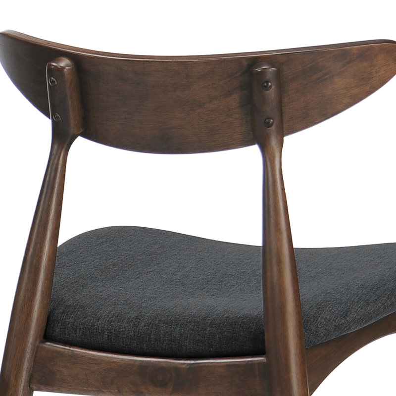 Retro, Rubberwood, 2 - Pack, Dining Chairs, Curved Ergonomic , 300 Lbs Capacity, Seats, Walnut, Charcoal, Quick Setup Mid Century Modern, Back, High Density Foam Load