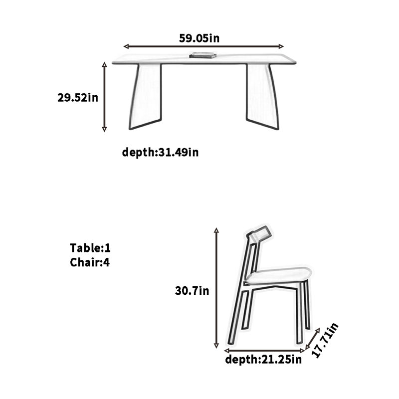Combinaison de table et de chaise simplifiée, H 29,52 po x L 59,05 po x l 31,49 po