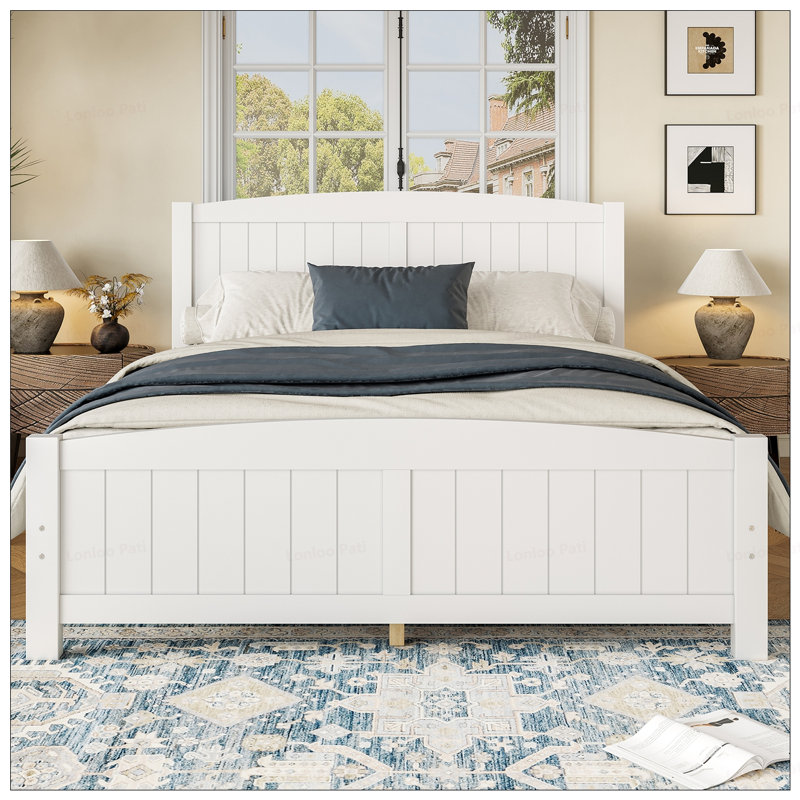 Full Solid Wood Platform Bed,, Full, White