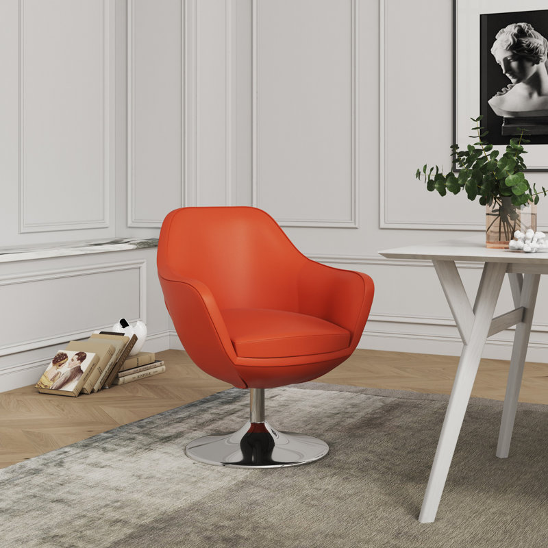 Fauteuil ballon pivotant en métal Caisson, Similicuir orange