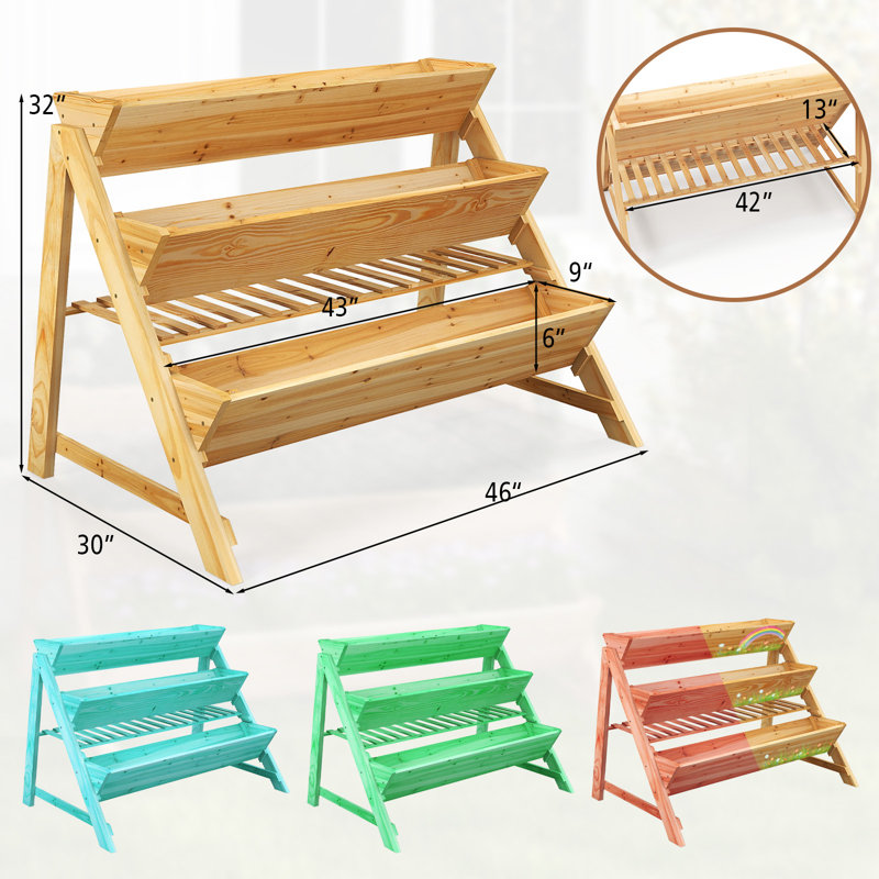 Kace 3-tier Vertical Garden Bed Wooden Elevated Planter Bed W/ Legs Storage Shelf Raised Bed Kit