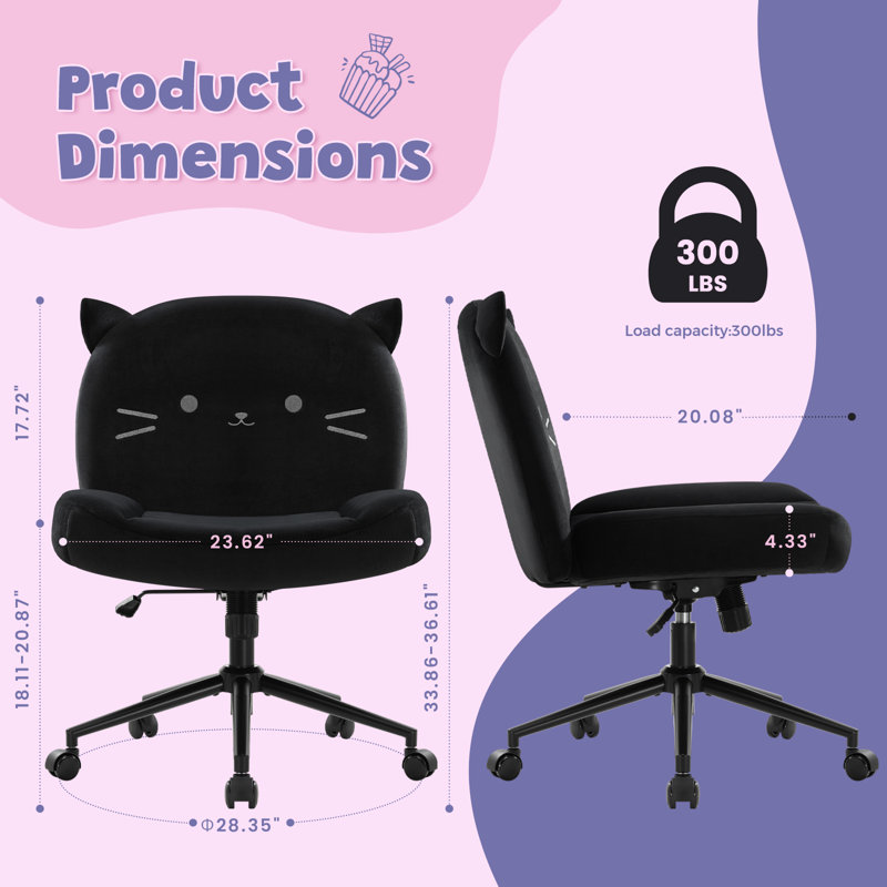 Chaise de bureau en coton Hailie, Noir