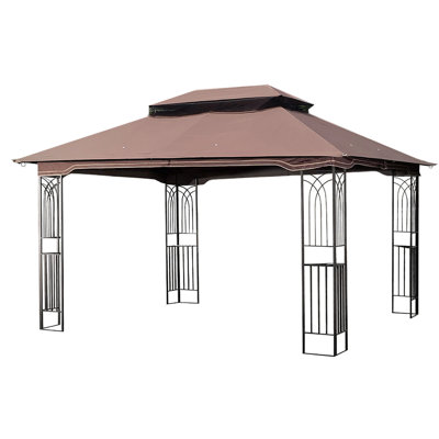 Outdoor 13X10 Gazebo Canopy With Detachable Mesh And Sunproof Cloth - Brown Tent For Garden Rust Legs