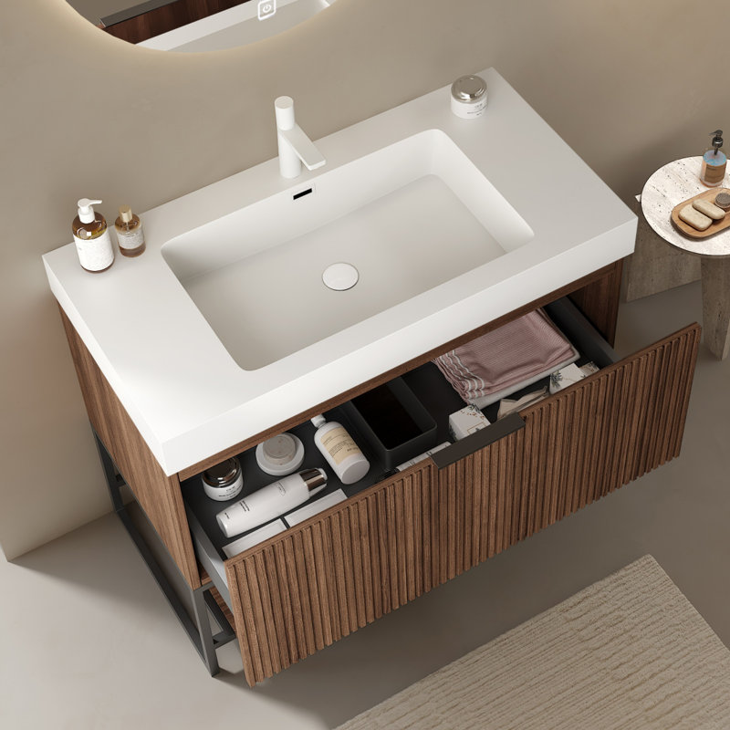 Meuble-lavabo en bois massif rayé Yolan 