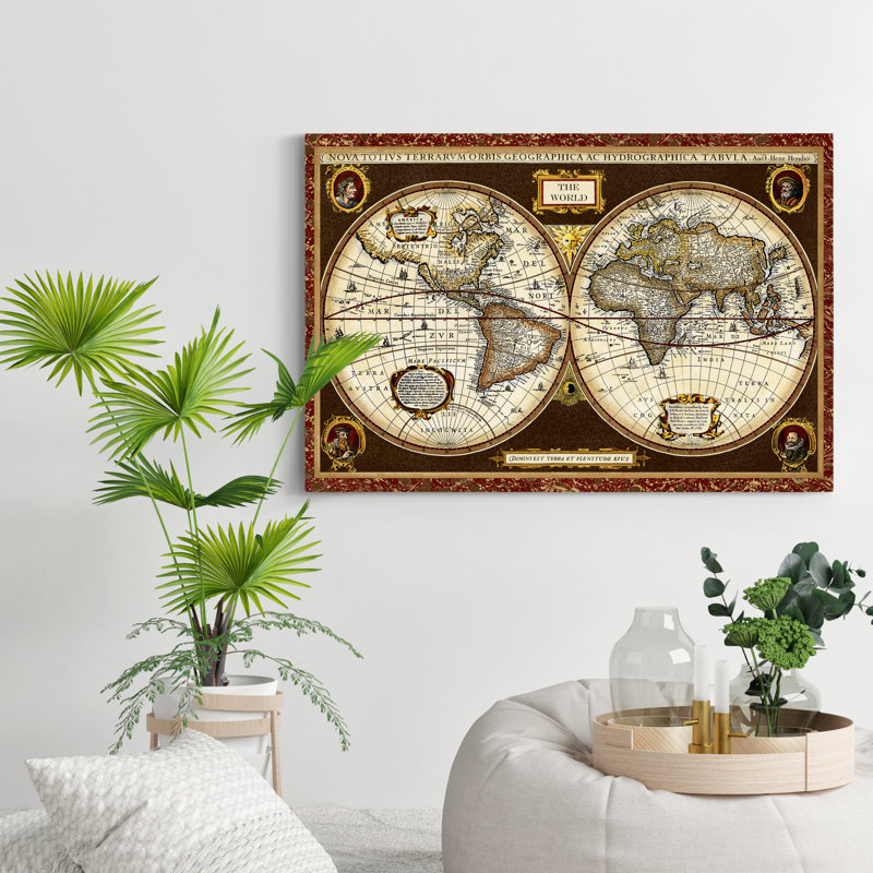 «Decorative World Map», reproduction d'art sur toile, H 27 po x l 18 po x P 1 po