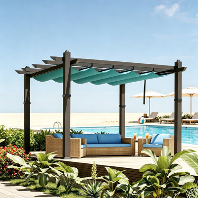 118.11"L x 118.11"W x 90.55"H Pergola Gazebo with Adjustable Canopy, Outdoor Metal Pergola, Heavy-Duty Aluminum Sun Shelter with Faux Wood Finish for Outdoor Patio, Backyard, Deck & Garden.