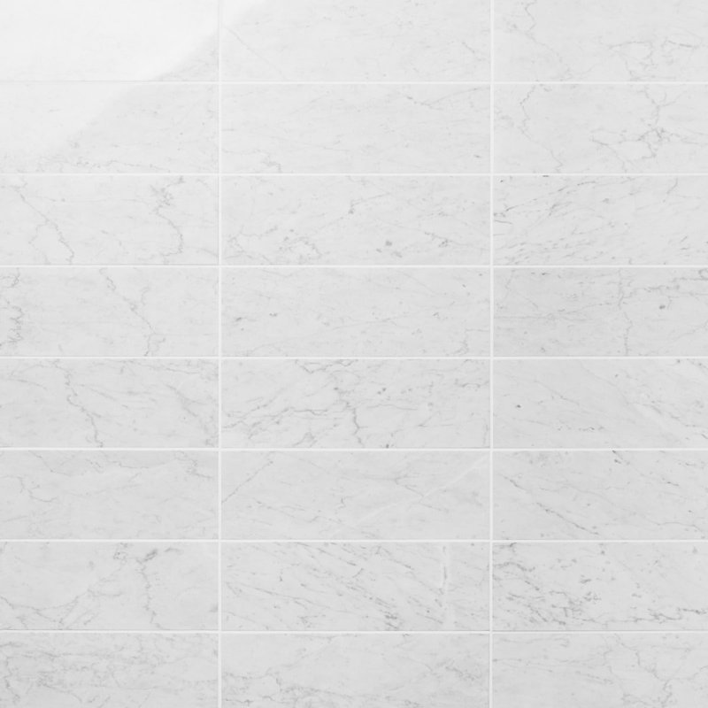 Carreau de marbre et de plancher poli 5,98 po x 17,99 po Carrara (7,47 pieds carrés / caisse), L 5,98 po x L 17,99 po, White