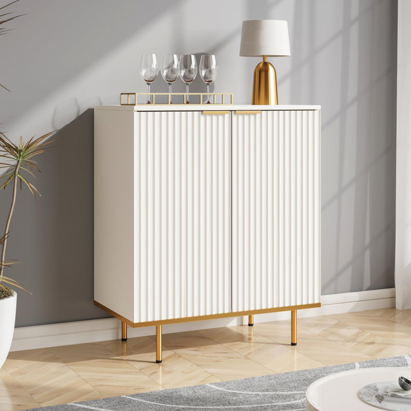 Armoire d'appoint en bois massif Valency, Or, Blanc