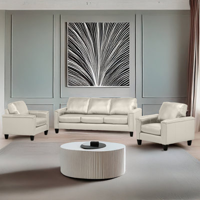 Deboer 3 Piece Genuine Leather Living Room Set