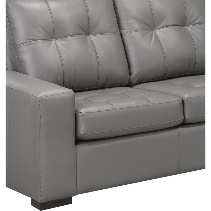 Yeprad Leather L-Shaped Sectional, Right Hand Facing, Light Grey Leather Match