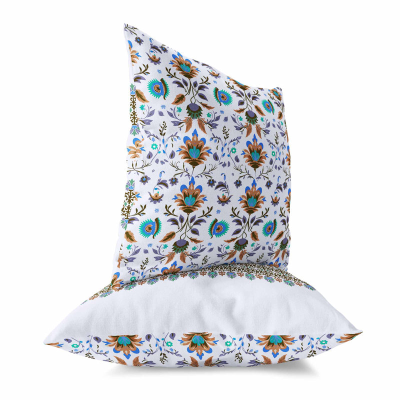 Coussin décoratif intérieur / extérieur Breezy Botanicals, Brun / floral blanc, H 16 po x l 16 po