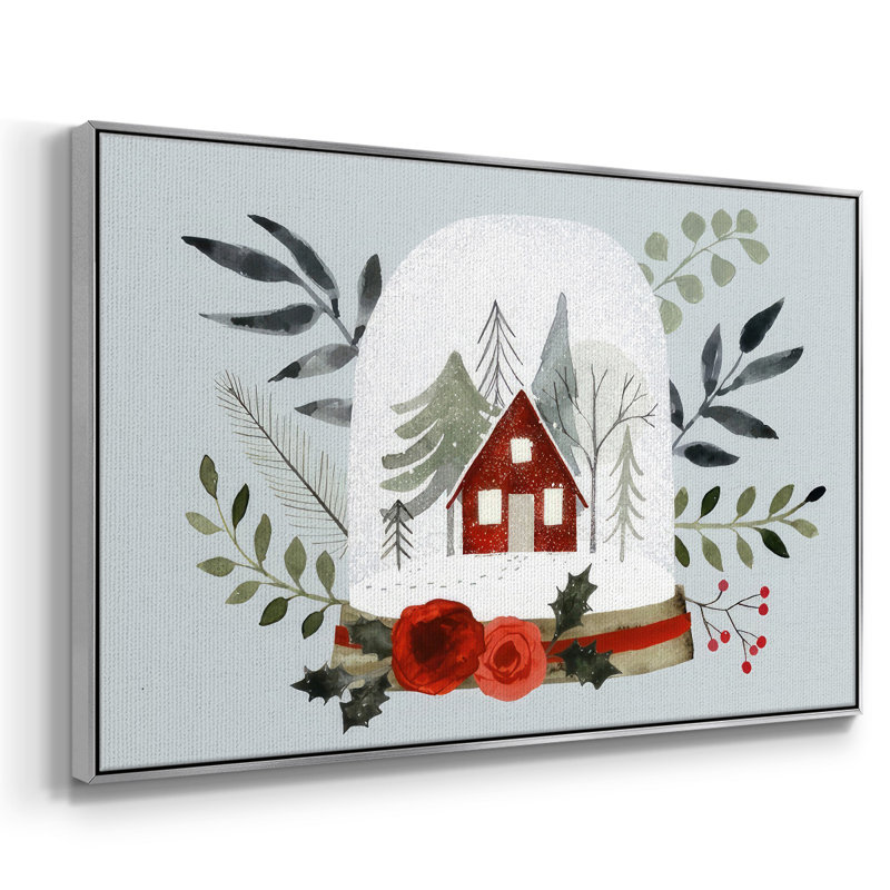 Snow Globe Village Collection A, reproduction d'art sur toile, H 27 po x l 41 po x P 1,5 po, Encadrement argenté