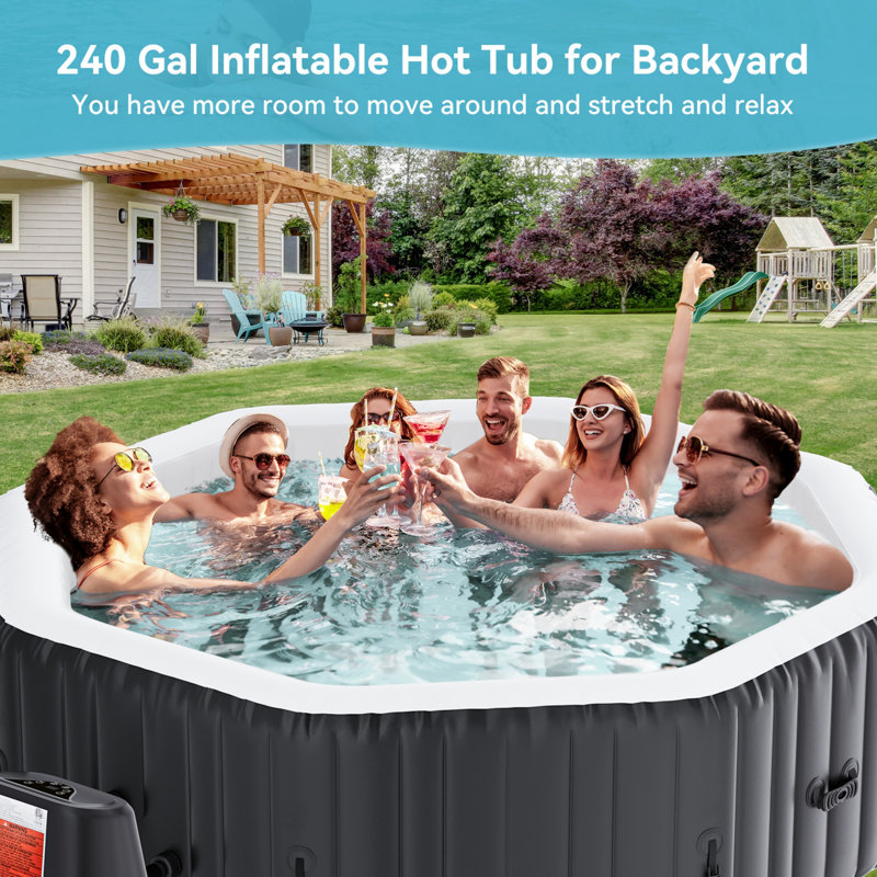Spa gonflable, grand spa portable carré pour 4 à 6 personnes, spa en PVC étanche avec 130 jets d'air