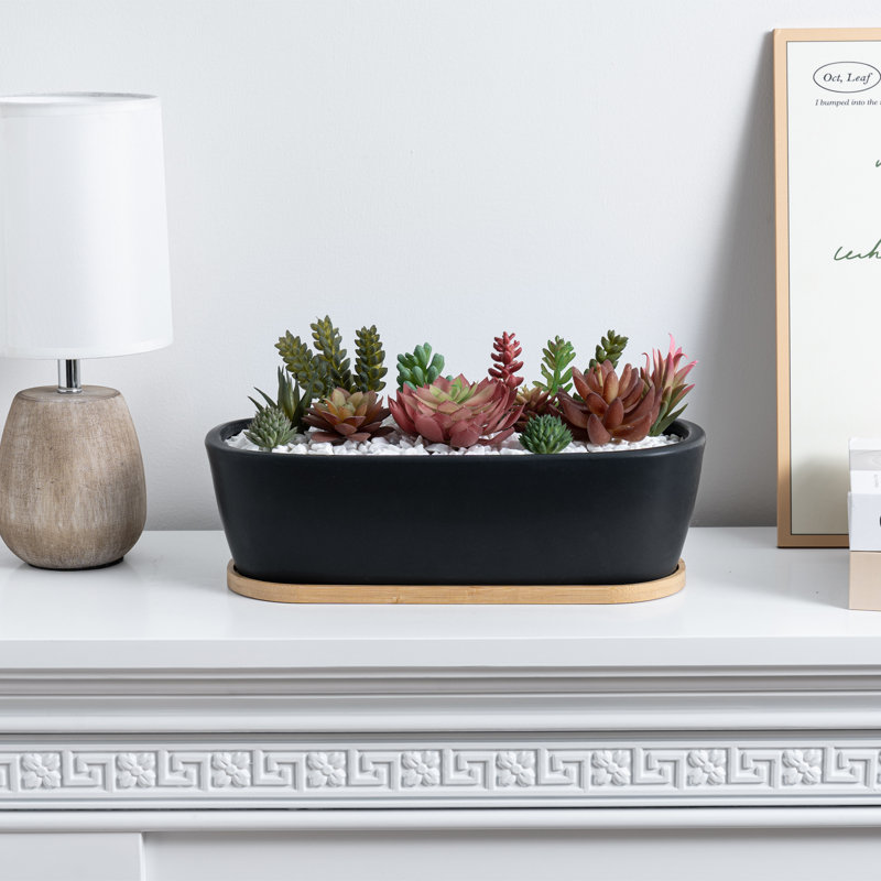 Indoor Ceramic Flower Pot Planter, Black/Brown