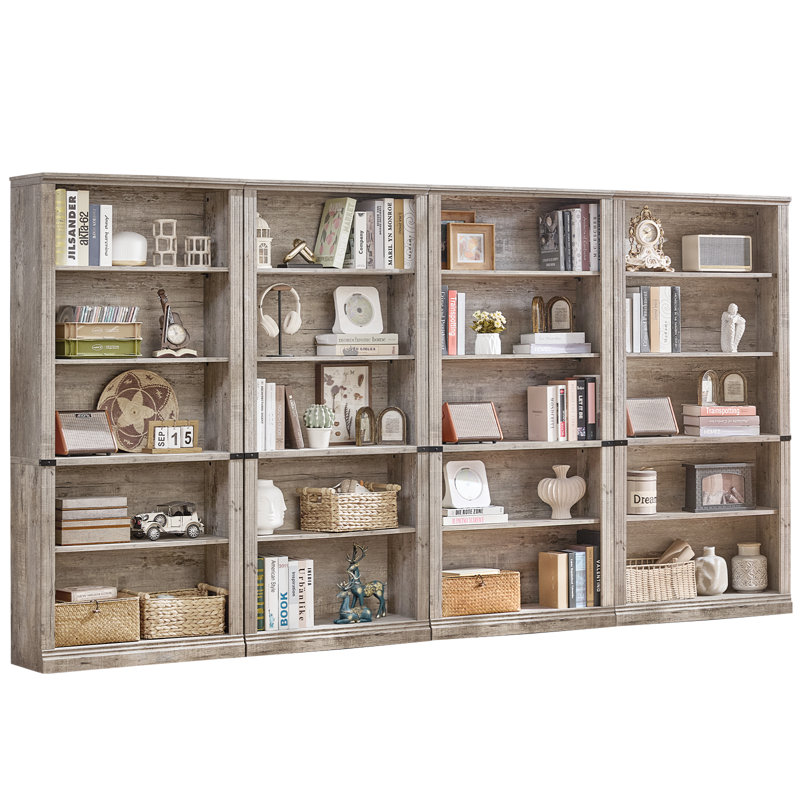 70" Tall Farmhouse Bookshelf Set, Gray
