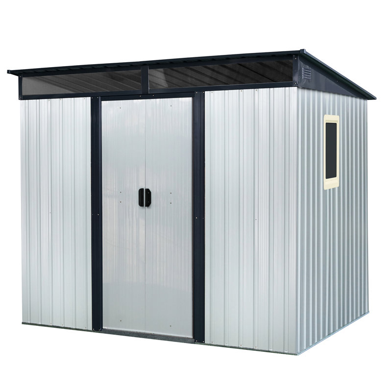 Black Metal Garden Shed, 8X6 Ft, With -Proof Design Sunlight Illumination 8 Ft X 6 Outdoor Panels Air Circulation
