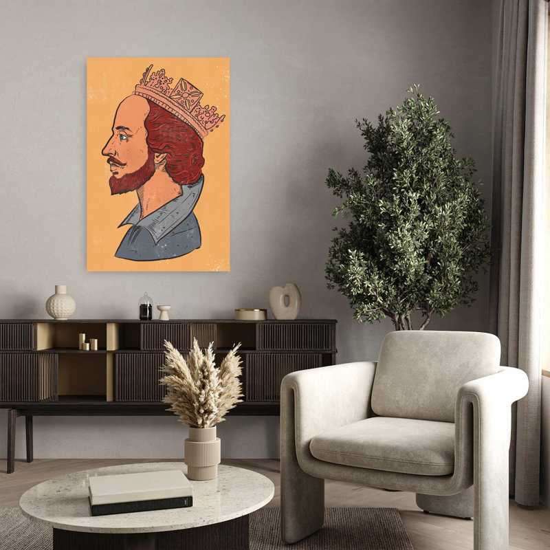 «Crowned Shakespeare Profile», art abstrait rétro, 36" H x 24" W