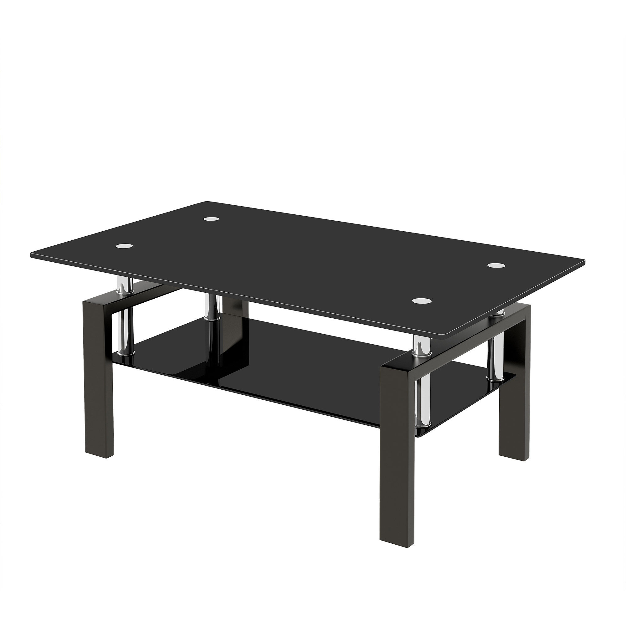 Wrought Studio Black Coffee Table, 2Tier Rectangle Glass Coffee Table