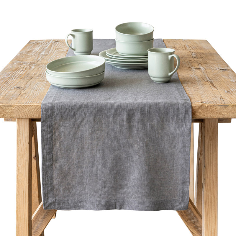 over&back Washed 100% Linen Table Runner - Machine Washable, Gray, 18" W x 90" L