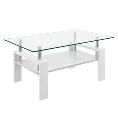 Glass Top Wood Coffee Table With Shelf
