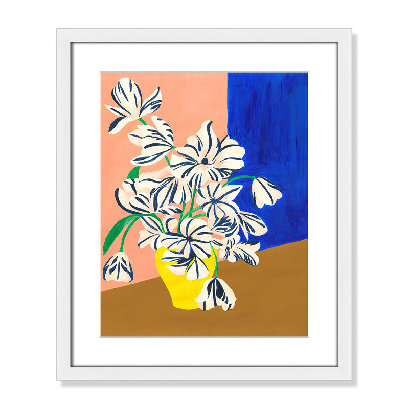 «Stripey Flowers Print» par Violets Print House, 16'' W x 19'' H, Imprimé mat, Satin White