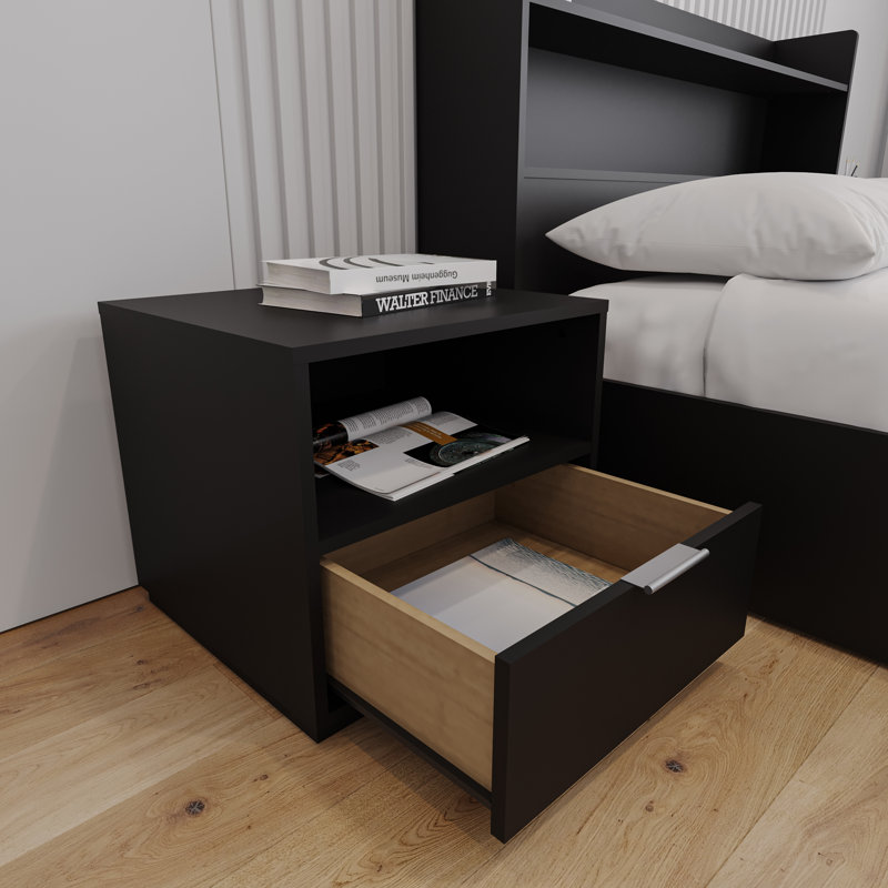Leika 1 - Drawer Nightstand, Black