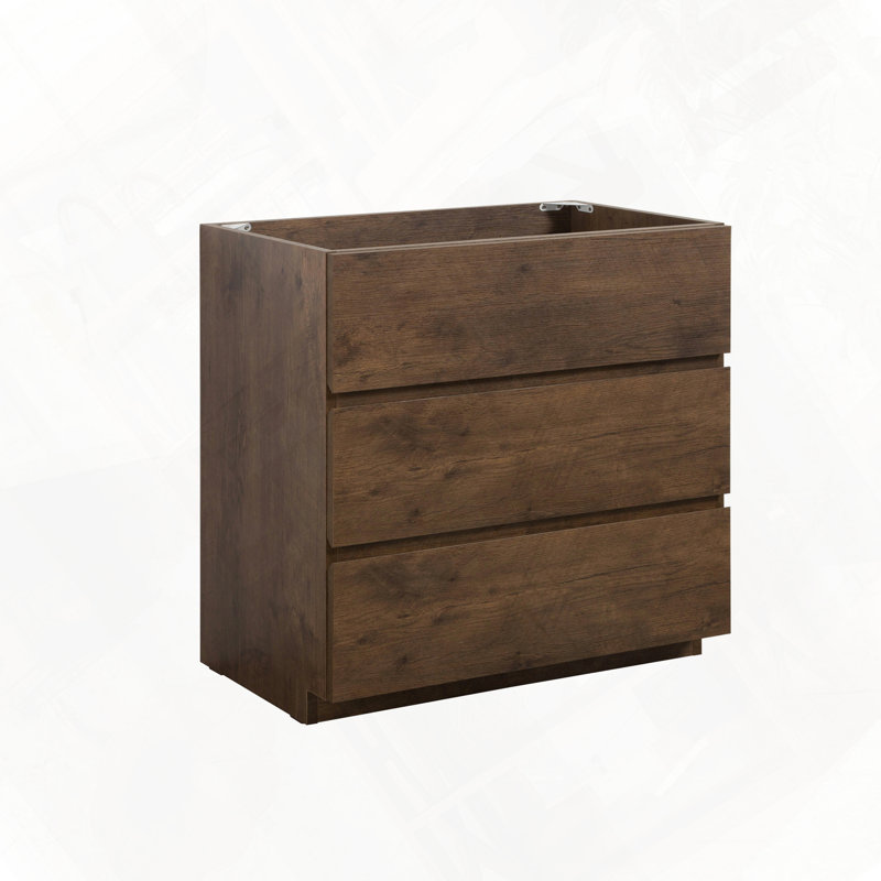 Floor Cabinet With Three Pre Assembled Handle Free Drawers, Walnut
