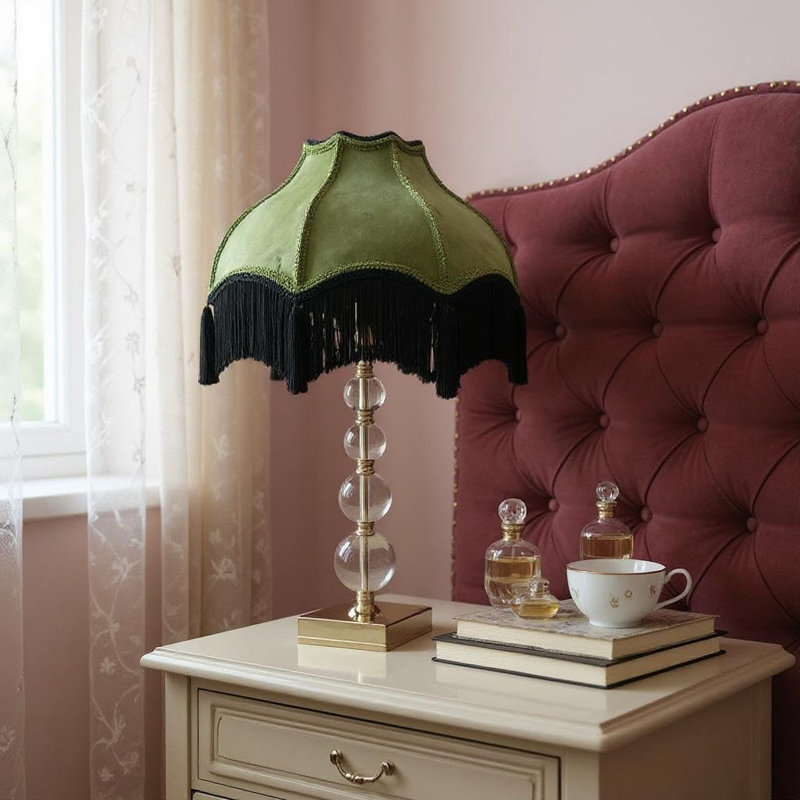 Vera Victorian Velvet Lamp Shade, Green