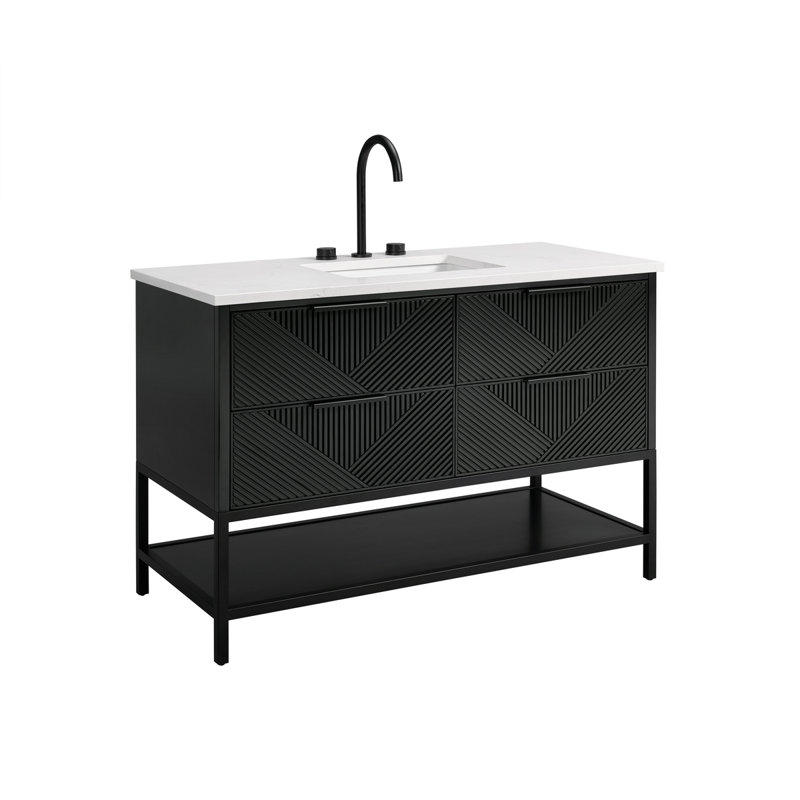 Diamond 48'' W Single Vanity, White Quartz, Charcoal Black, Matte Black