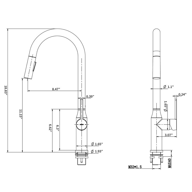 Robinet de cuisine rétractable 18,91 po - Finition nickel brossé, robinet performant pour une utilisation quotidienne