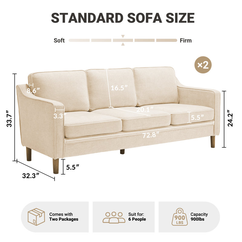 72.8''W Chenille Living Room Sofa 