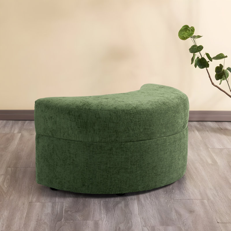 Niama Curved Chenille Storage Ottoman , Green Polyester