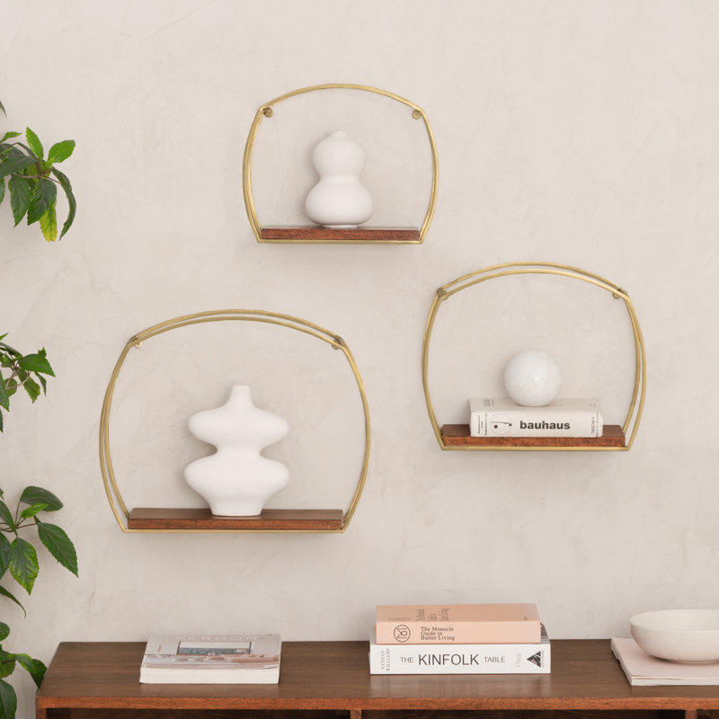 Fraser Semi Circle-Shaped Solid Wood & Iron Wall Accent Shelves