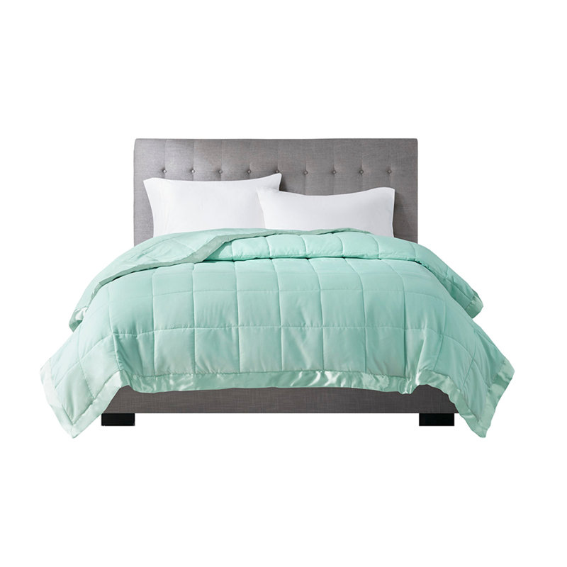 Couverture légère en duvet synthétique avec bordure en satin, Écume de mer, écume de mer, Lit simple
