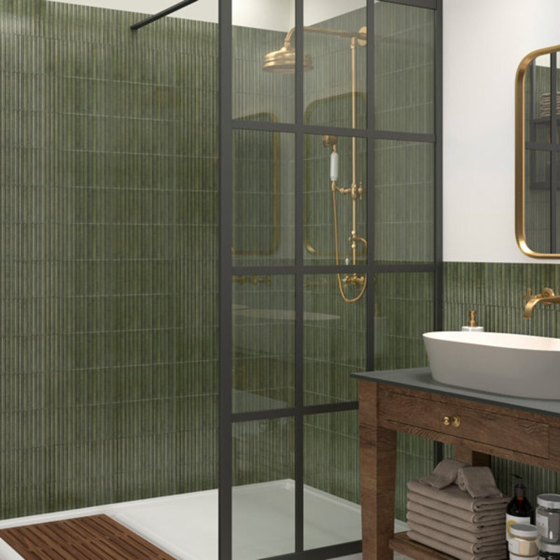 Curve Fluted 6X12 3D Glossy Ceramic Tile, Green
