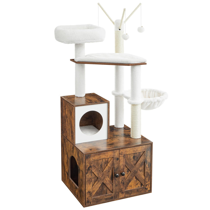 55.1" Cat Tree with Litter Box Enclosure, Brown