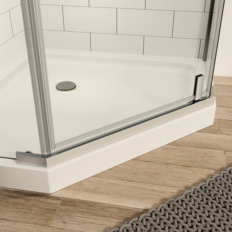 Porte de douche pivotante avec verre trempé de 1/4 po - Enceinte anglaise 34,75 po x 72 tracas - Fonction de fuite sécurisée de style transparent Fonction ininterrompue efficace