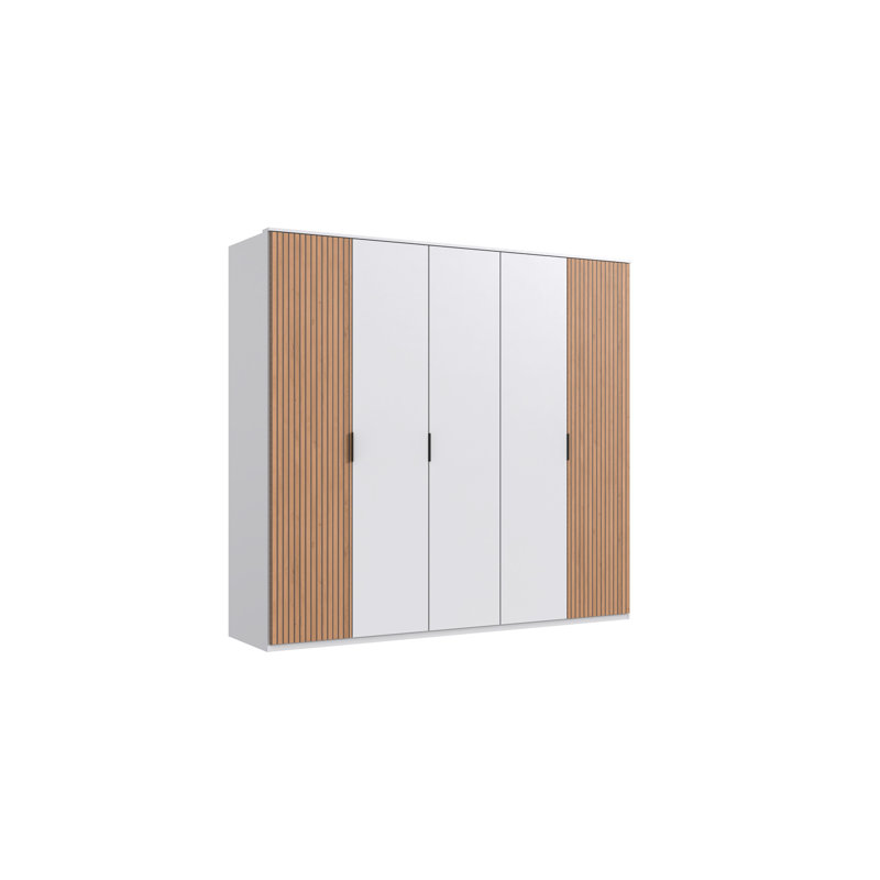 Nakishia 5 Door Manufactured Wood Wardrobe, Wood/White