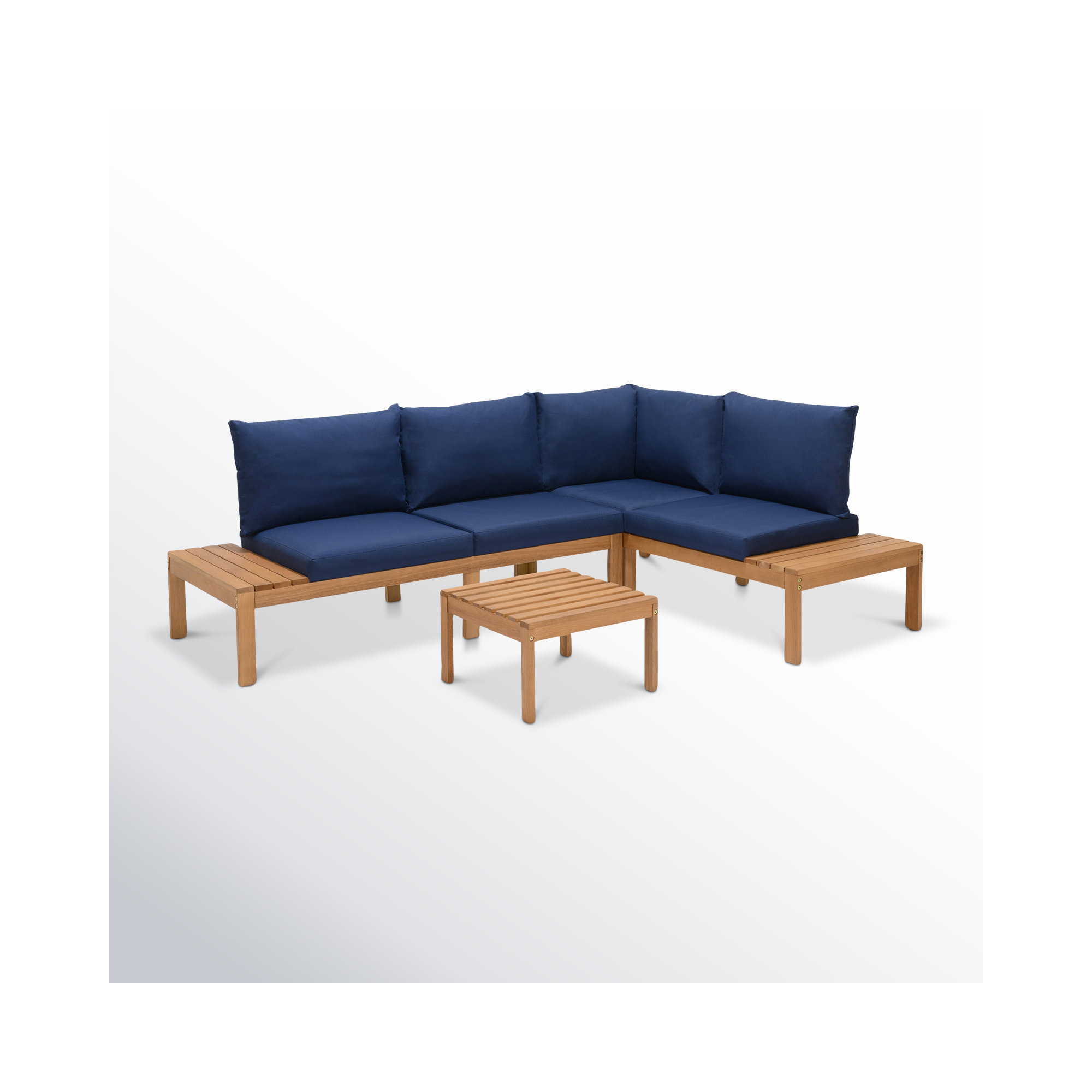 Tempo Eucalyptus 3 Piece Sectional Set, Pebbletex Mediterranean Blue Performance Canvas