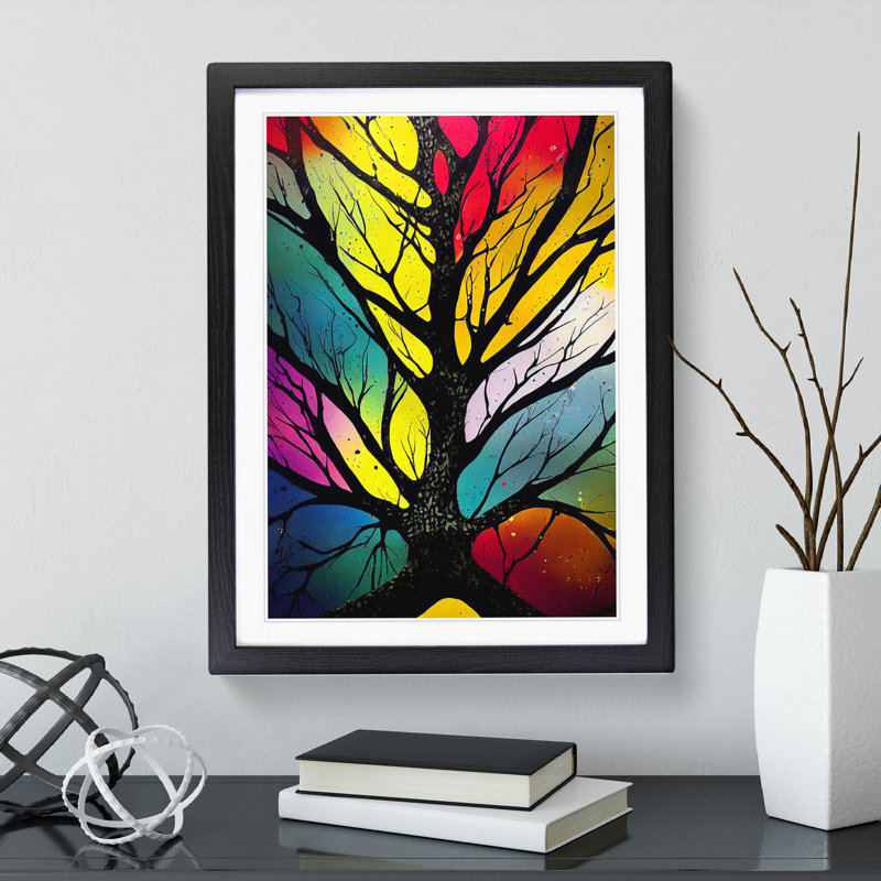 Vibrant Abstract Trees No.1 - Wall Art, Black Framed Paper, 36cm H x 27cm W, White