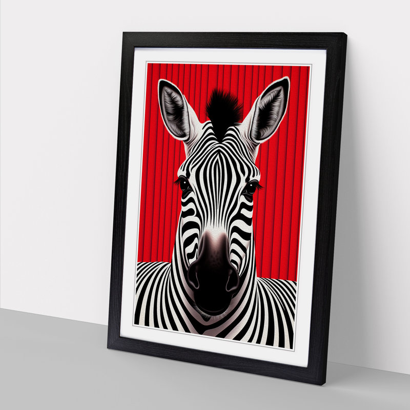 Zebra Op - Single Picture Frame Print on Wood, 46cm H x 34cm W x 2cm D, Black