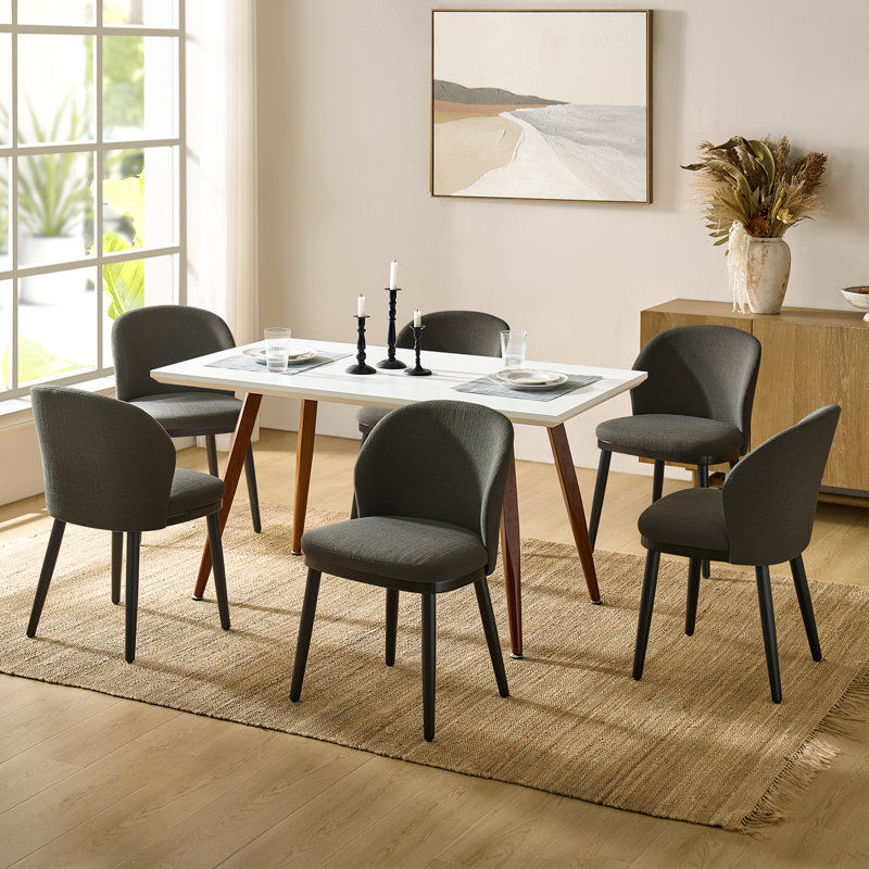 Kanalu Modern Dining Chair Set with Solid Wood Legs, Gray, 6