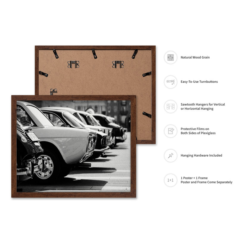Parked Classic Cars, Affiche, Encadrement brun, H 11 po x l 14 po