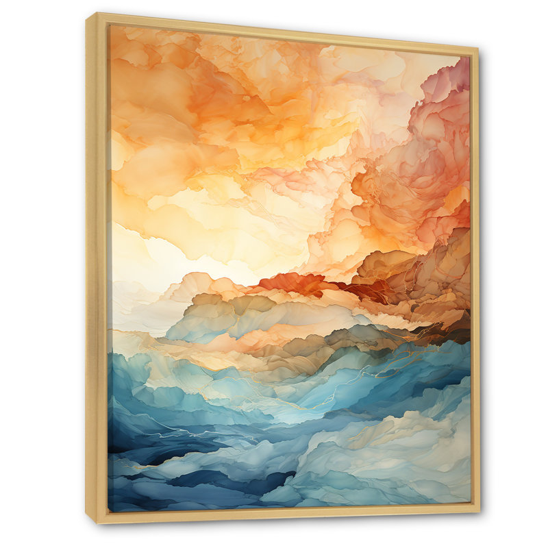 «Bold Sunset Coastal Horizon», reproduction sur toile, Cadre naturel flottant, H 20 po x l 12 po x P 1 po